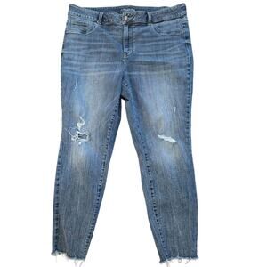 Maurices Womens Plus High Rise Jeans Skinny Stretch Size 20W Distressed Leg Hem